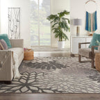 Nourison Aloha Indoor/Outdoor Floral Silver Grey 9'6' X 13' Area Rug, (10' X 13')