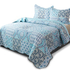 Kasentex Twin Quilt Set Lightweight Bedspread Coverlet(Light Blue Paisley, 86X68)