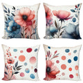 Ambesonne Floral Throw Pillow Cushion Cover Set Of 4, Watercolor Design Blooming Bold Petals Leaves And Playful Dots Bicolour Pr