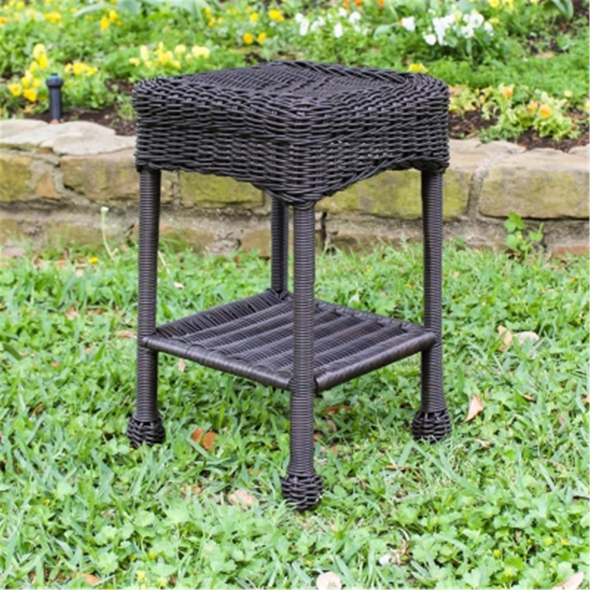 International Caravan Furniture Piece Small Pvc Resin Side Table, Antique Black