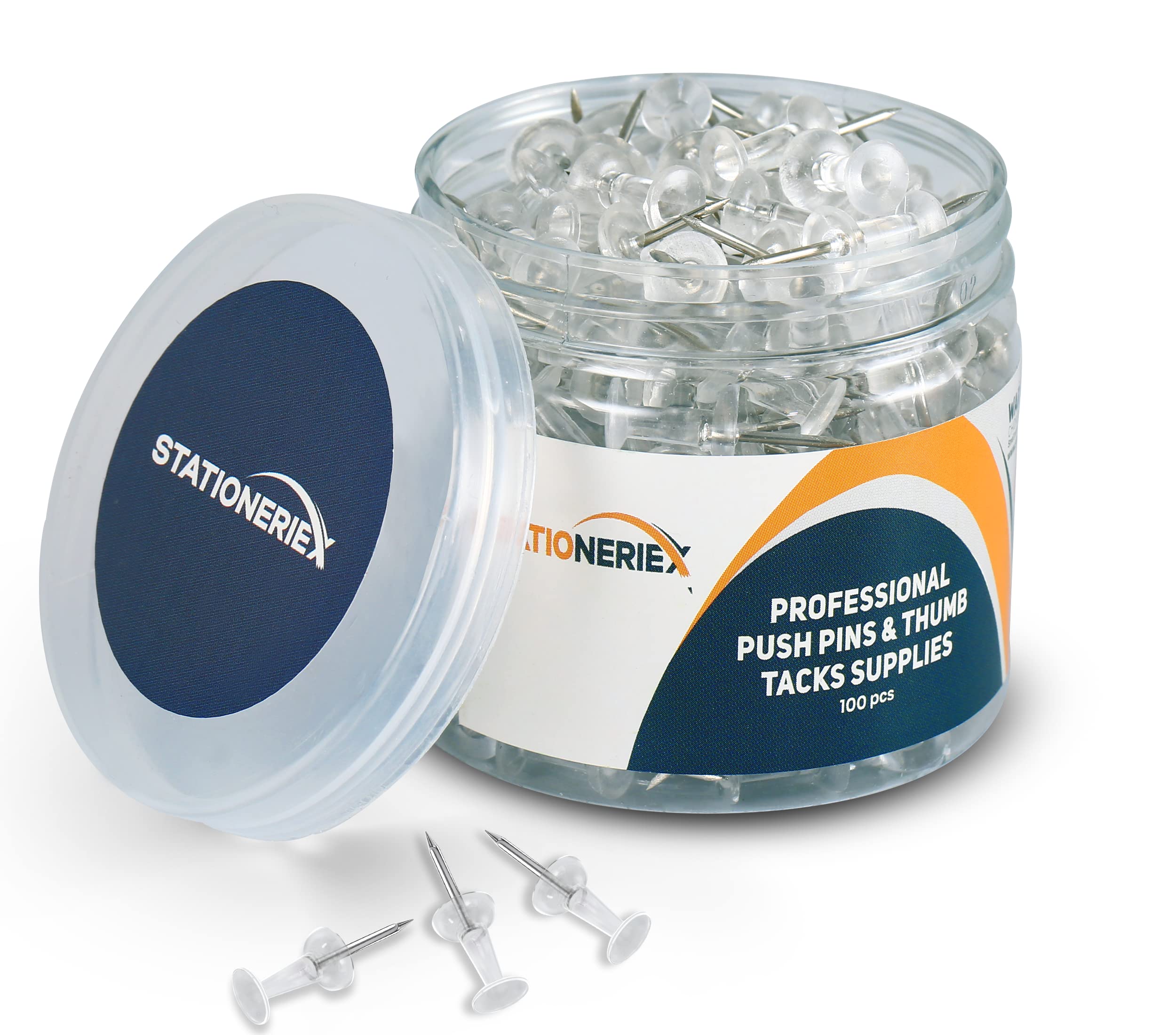 100 Clear Push Pins For Bulletin Board Thumb Tacks For Wall Corkboard Map Calendar Photo -Home Office Craft Projects Heavy Duty