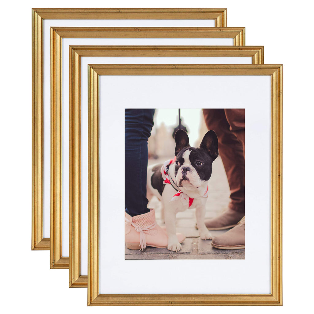 Kate and Laurel Adlynn Wall Picture Frame Set, 11'' x 14'' matted to 8'' x 10'', Gold, Set of 4
