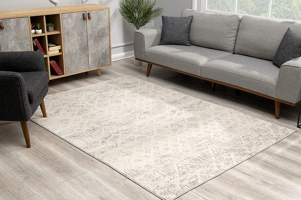 HomeRoots 100% Polypropylene 2’ x 15’ Ivory Distressed Ikat Pattern Runner Rug