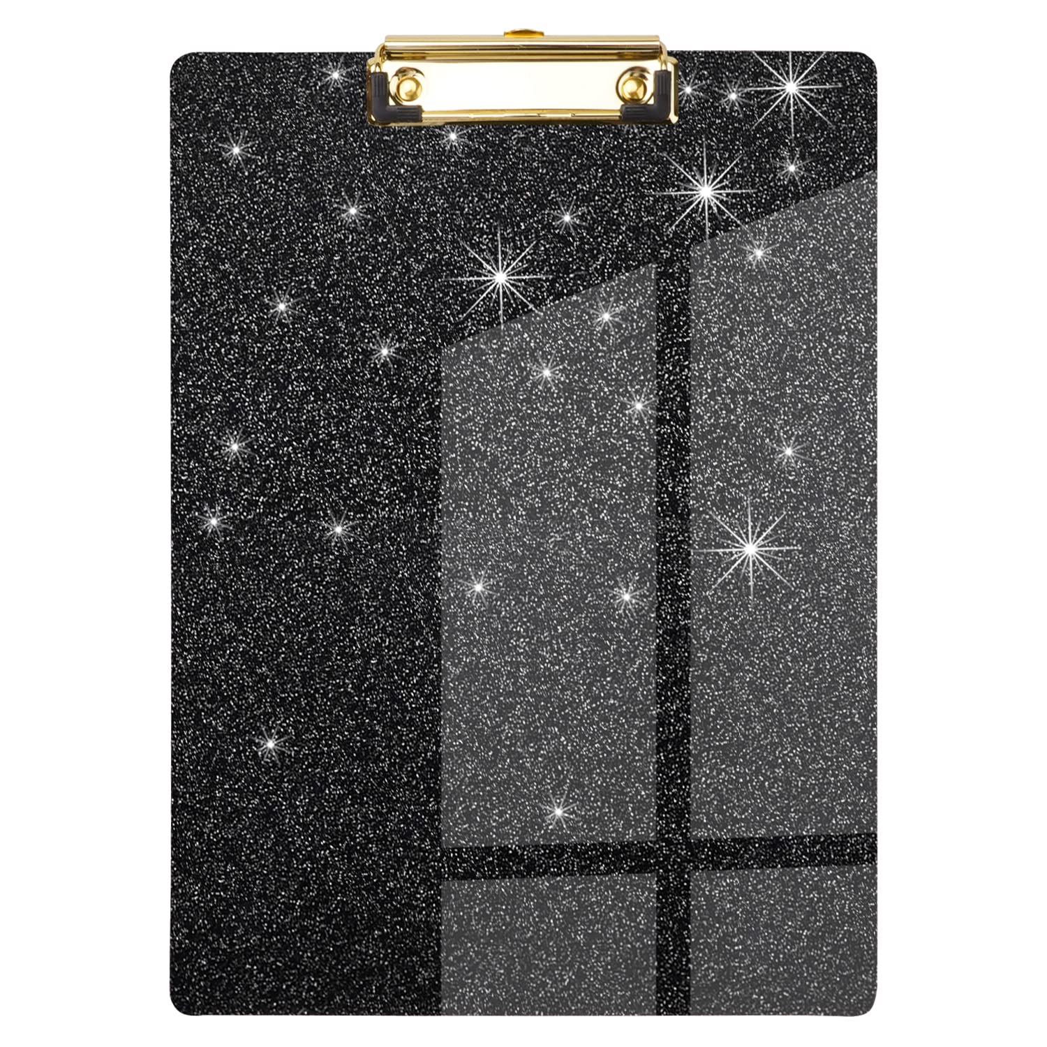Waveyu Black Glitter Clipboard, Acrylic Clipboard For Women Men, Stardard Letter Size Clipboard With Low Profile Gold Clip For D