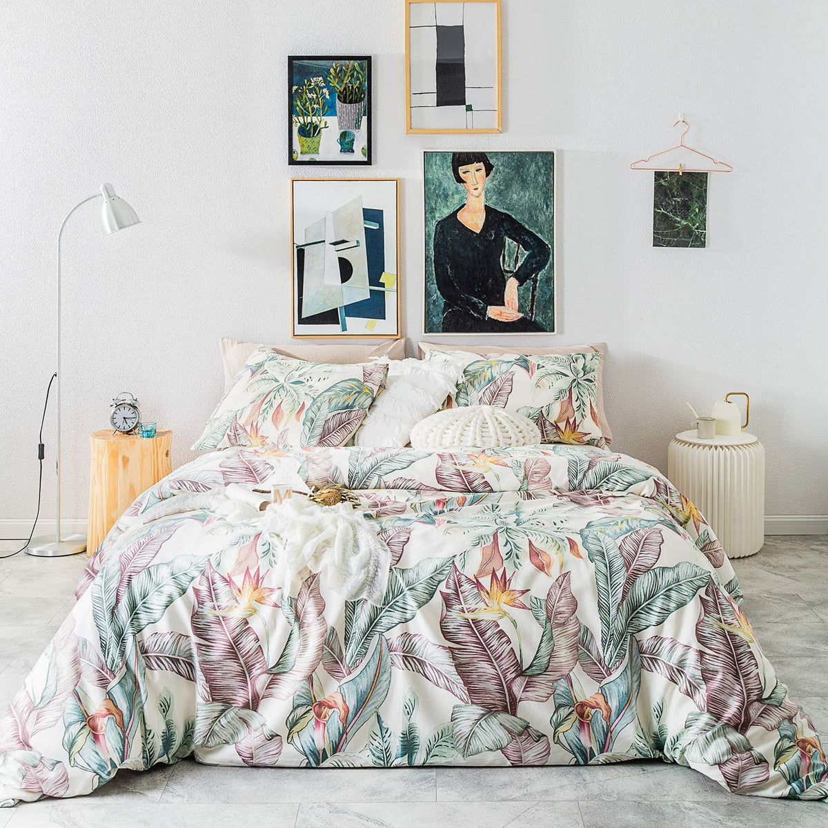 Susybao Rainforest Botanical Duvet Cover Queen 100% Egyptian Cotton Green Tropical Duvet Cover 3 Pcs Set 1 Hawaiian Floral Duvet