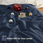 Phf 100% Cotton Waffle Weave Blanket California King Size 120'X 120'- Washed Soft Lightweight Breathable Oversize Huge Blanket For All Season- Extra Large Blanket For Couch Bed Sofa - Dark Navy