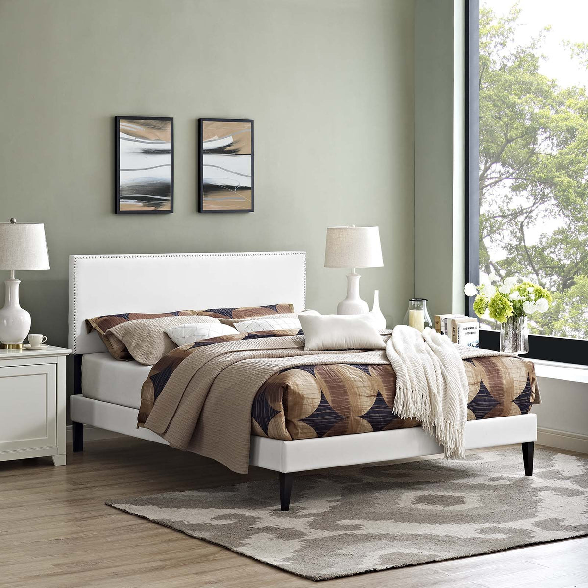 Modway Macie Fabric Upholstered Twin Platform Bed Frame With Tapered Legs In Gray