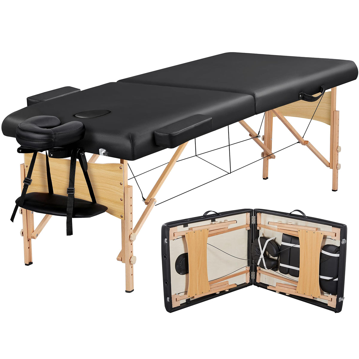 Yaheetech Spa Bed Portable Lash Bed Massage Bed Foldable Spa Tables Adjustable 2 Fold with Non-Woven Bag 28 inch, Black