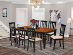 East West Furniture LGAN9-BCH-C 9 Piece Dining Set Includes a Rectangle Dining Room Table with Butterfly Leaf and 8 Linen Fabric Upholstered Chairs, 42x84 Inch, Black & Cherry