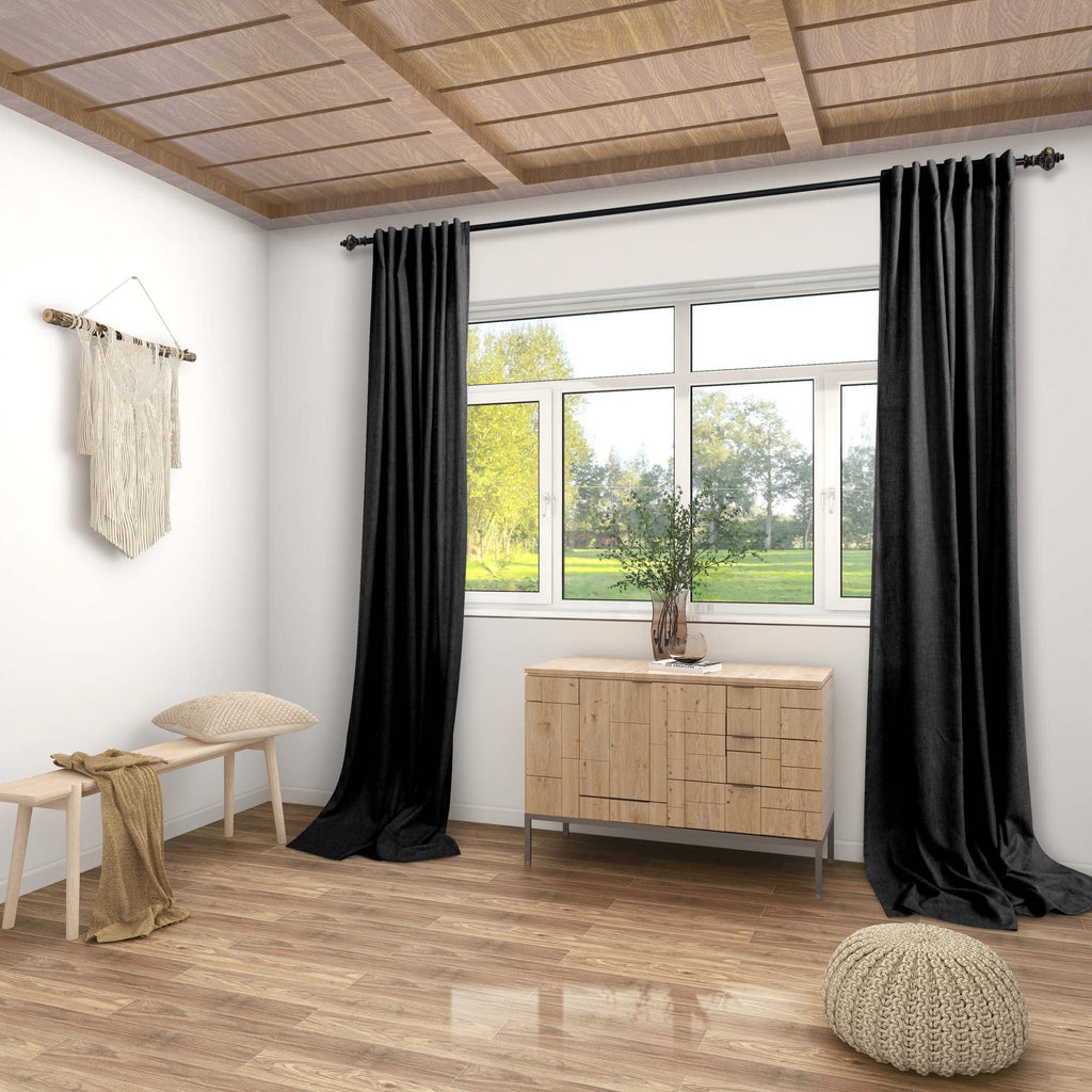 Koufall Black Back Tab Rod Pocket Linen Sheer Curtains For Living Room 52X90 Inches Long