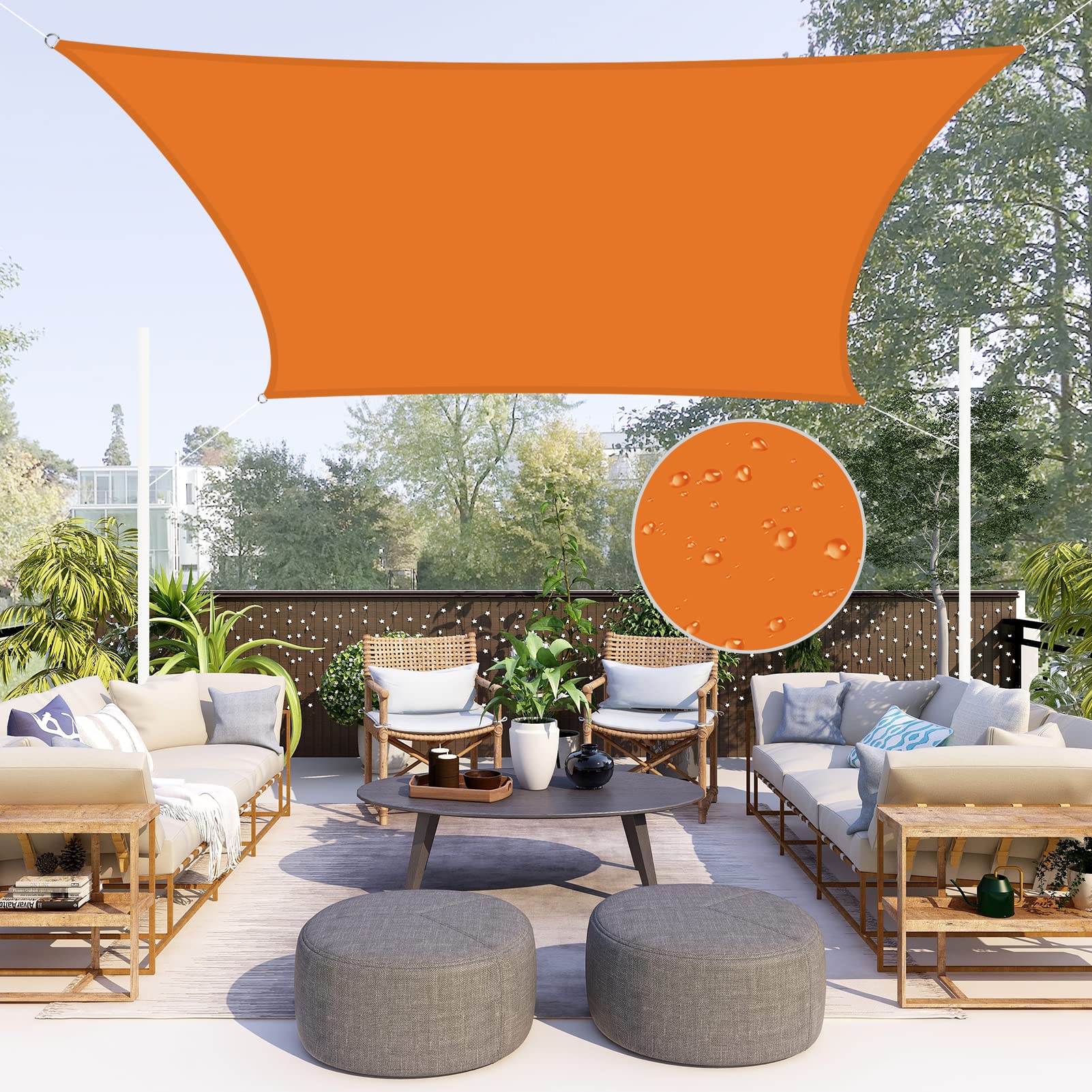 Neween Waterproof Sun Shade Sail Rectangle Uv Block Canopy For Outdoor Patio And Garden, Yard Activities (6'X10', Orange)