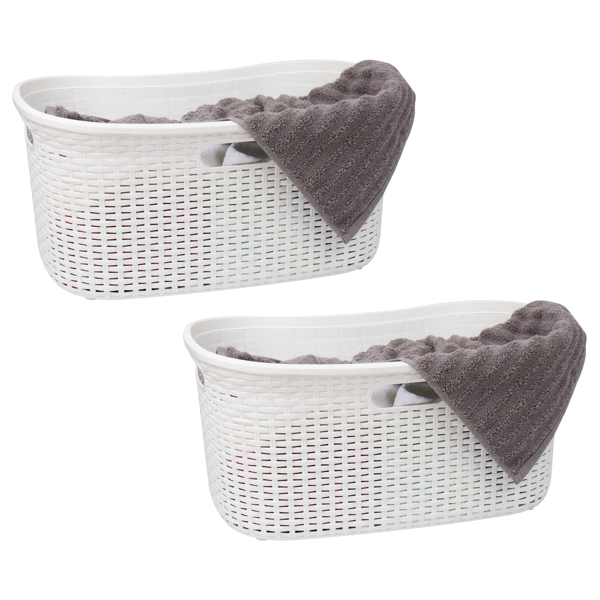 Mind Reader 40L Laundry Basket, Clothes Hamper, Wicker Design, Plastic, 23''L x 14.5''W x 11''H, Set of 2, White