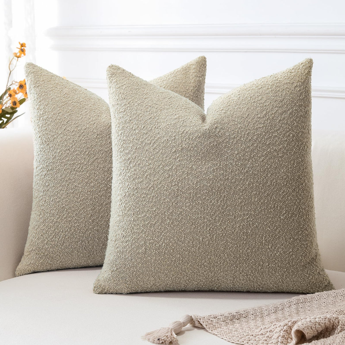 Otostar Pack Of 2 Textured Boucle Throw Pillow Covers Square Pillow Cases Cozy Soft Decorative Couch Cushion Case For Chair Sofa