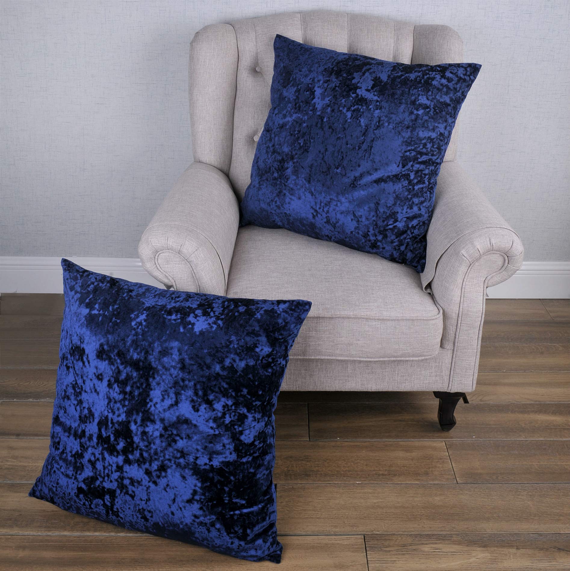 Home Soft Things Crushed Velvet Decorative Throw Pillow Cover 2 Piece, Blue, 26' X 26', Soft Accent Square Couch Cover For Liv