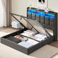 Driftalia Lift Up Full Size Bed Frame with Storage, Upholstered Full Bed Frame with LED Lights Headboard and Charging Station, N