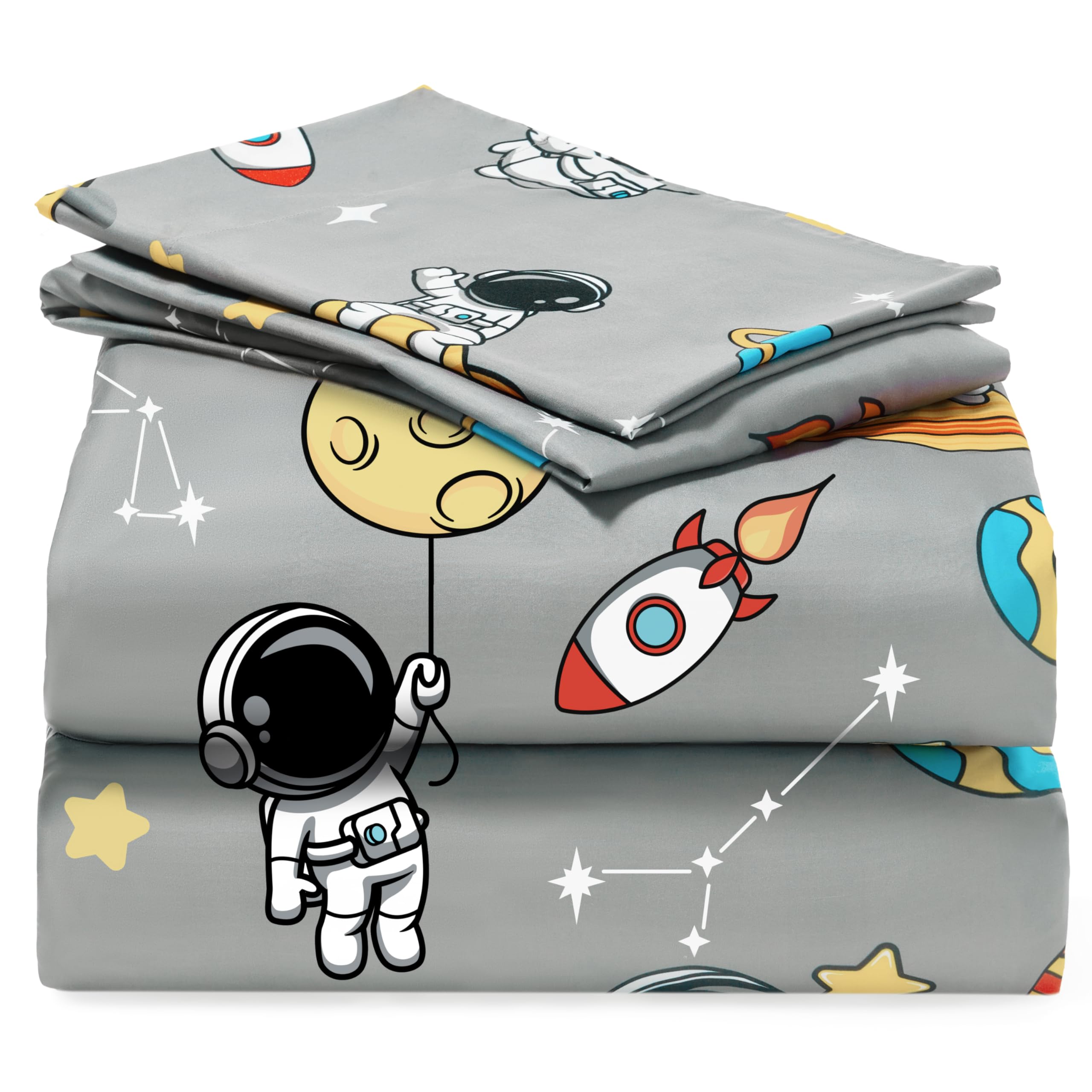 Joiedomi Kids Full Sheet Set Astronaut - 4 Piece Soft Microfiber Bed Sheets - Deep Pocket Wrinkle Free, Cozy Toddler Bedding Set