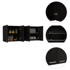 DEPOT E-SHOP Olimpo 150 Wall Cabinet with Four Doors, Two Open Storage Shelves, Two Internal Shelves, Internal Dish and Glass Organizer, 24" H, Black, Kitchen