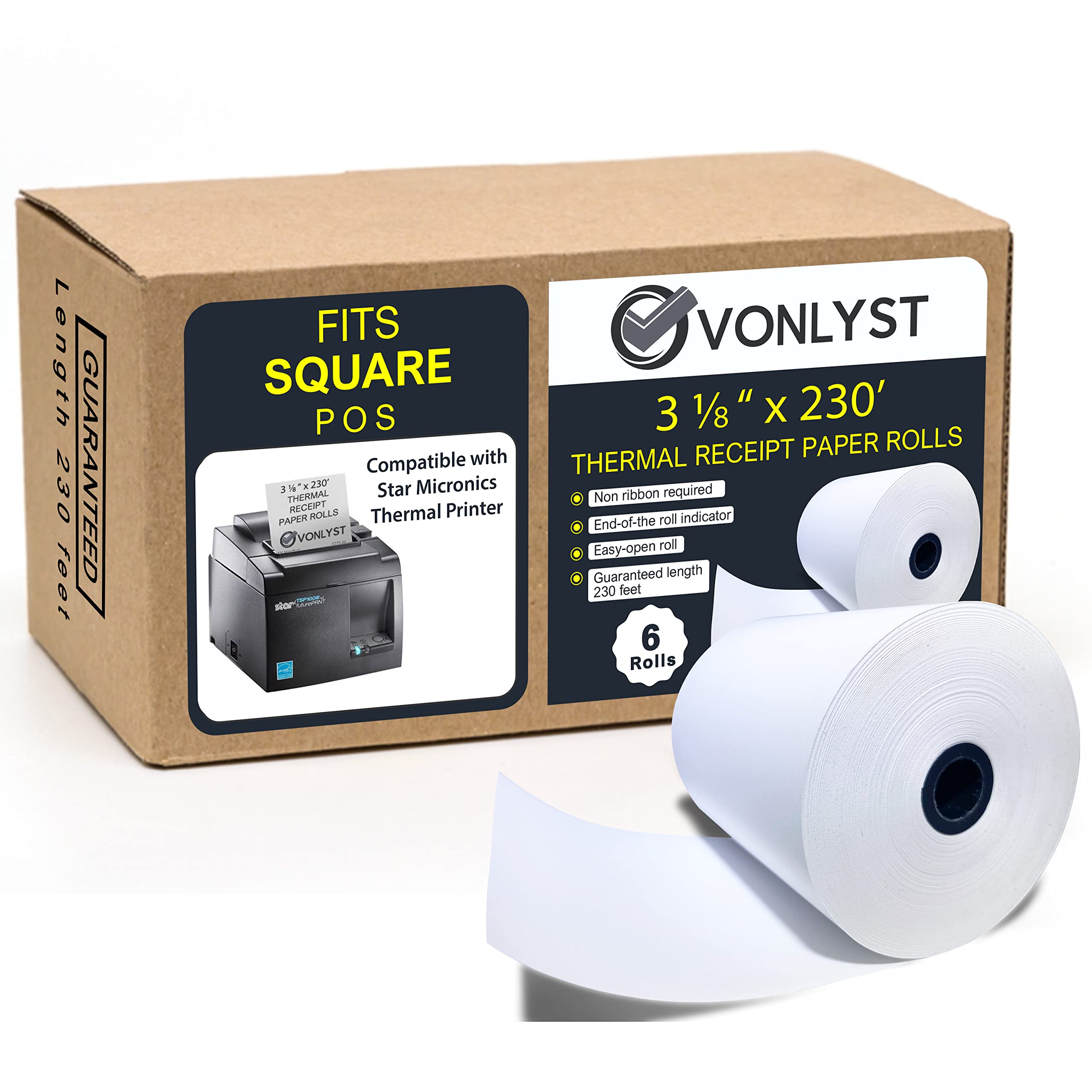 Vonlyst Receipt Paper Roll 3 1/8 X 230 For Square Register And Square Pos System Connected To Star Micronics Thermal Printer (Pa