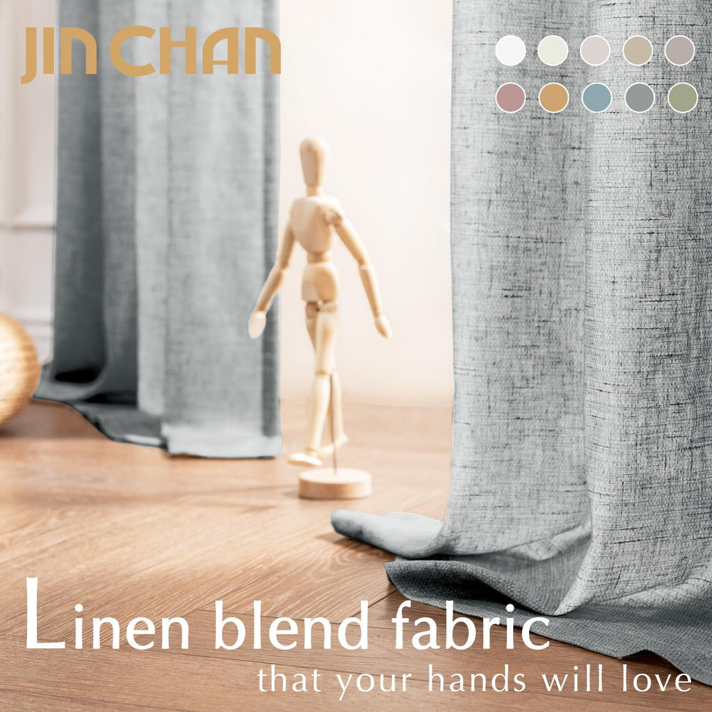 Jinchan Linen Blend Grey Curtains 96 Inches Long For Living Room Farmhouse Rod Pocket Back Tab Light Filtering Window Drapes For Bedroom Curtains Gray 2 Panels