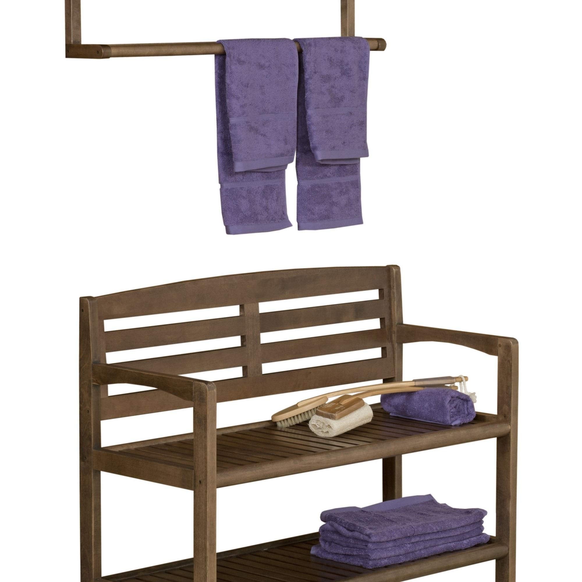 HomeRoots Chestnut Finish Solid Wood Slat Bench with High Back and Shelf