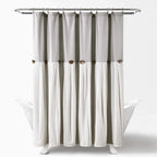 Lush Decor Linen Button Shower Curtain, 72'' W X 84'' L, Gray & Off White - Rustic Extra Long Shower Curtain - Color Block Bath