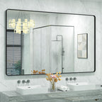 CHARMOR 60x40 Inch Black Metal Framed Bathroom Mirror for Wall, Large Rounded Rectangle Mirror, Matte Black Bathroom Vanity Mirr