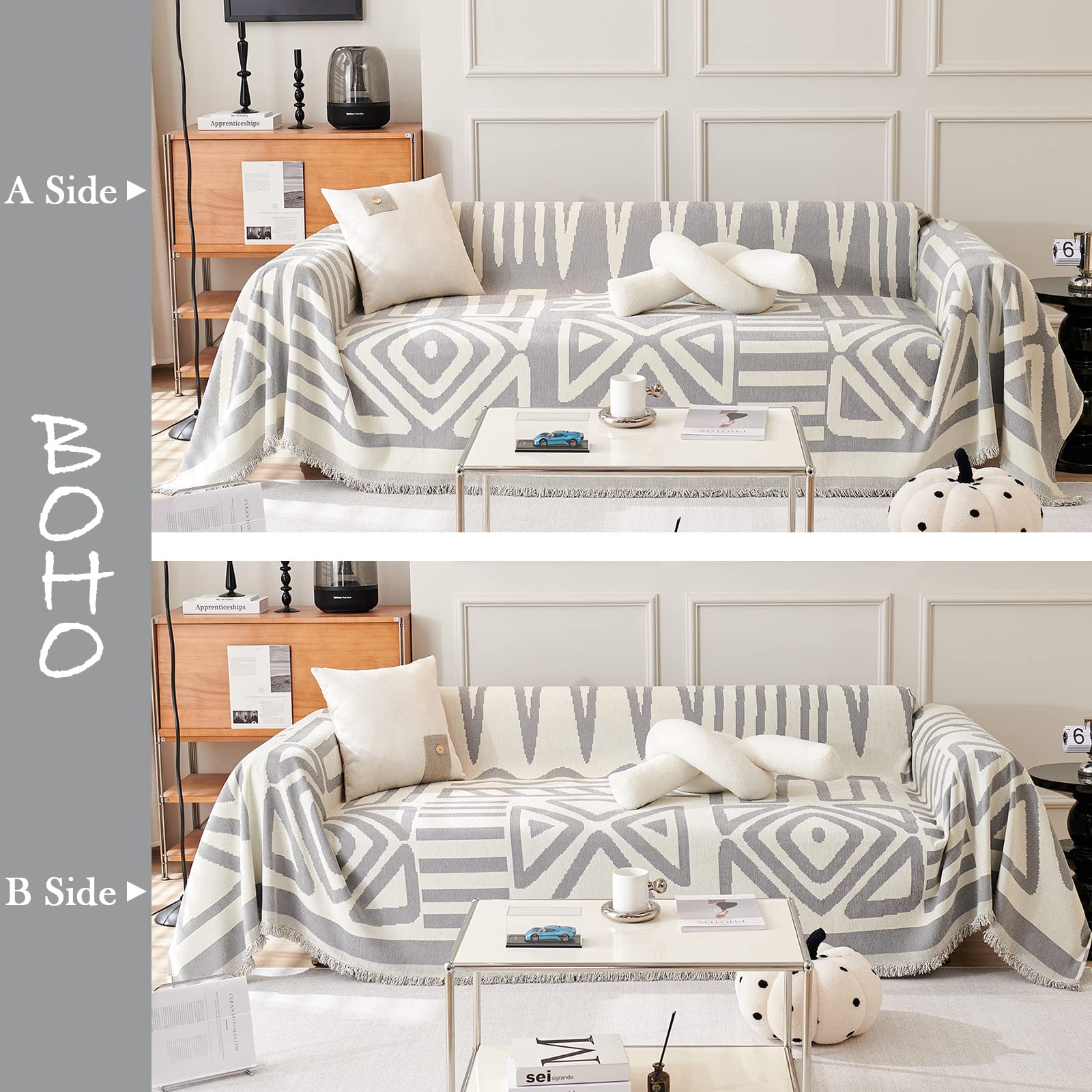 Handontime Grey Sofa Cushion Covers Boho Couch Sofa Covers Dog Couch Cover For Sofa Chenille Couch Sofa Slipcover For Pets Sofa Cover Thick Washable Sectional Slip Covers For Sofas/Couches 71' X150'