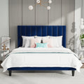 Sha Cerlin Queen Bed Frame/Velvet Upholstered Platform Bed Frame With Headboard/Strong Wood Slats Support/Mattress Foundation/No Box Spring Needed - Dark Blue