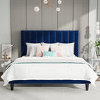 Sha Cerlin Queen Bed Frame/Velvet Upholstered Platform Bed Frame With Headboard/Strong Wood Slats Support/Mattress Foundation/No Box Spring Needed - Dark Blue
