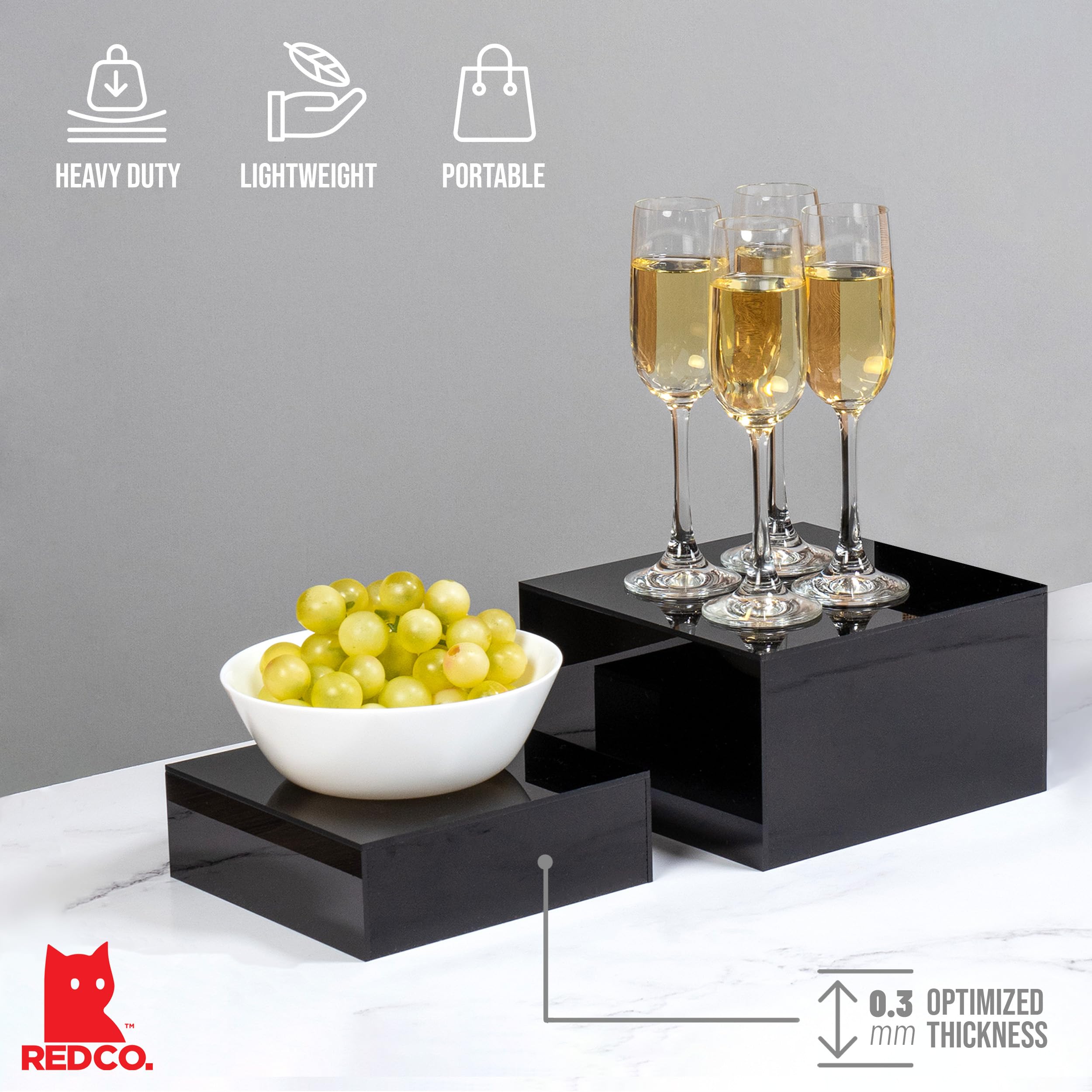 Red Co. Set Of 3 Glossy Black Acrylic Cube Display Nesting Risers With Hollow Bottoms - 2 Pack