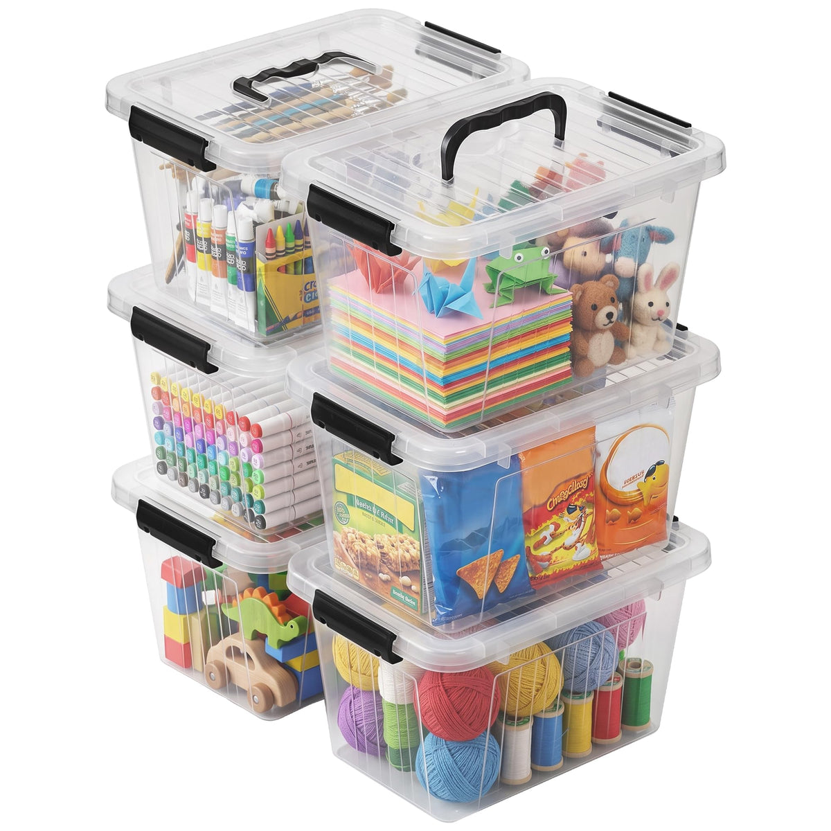 Citylife 7 Qt Clear Plastic Storage Bins with Lids and Handle Small 6 Pack