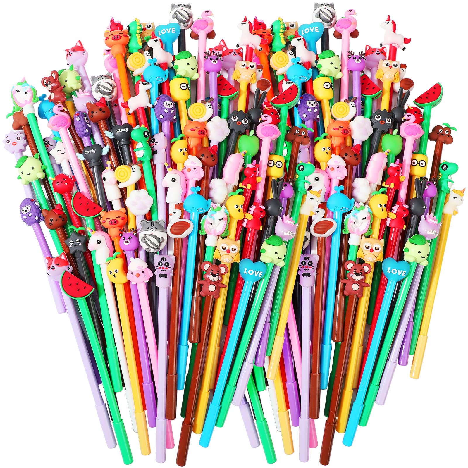 Yexiya 200 Pieces Cute Cartoon Gel Ink Pens Cartoon Animal Writing Pens 0.5 Mm Novelty Black Gel Ink Pens Assorted Styles Fun Ka