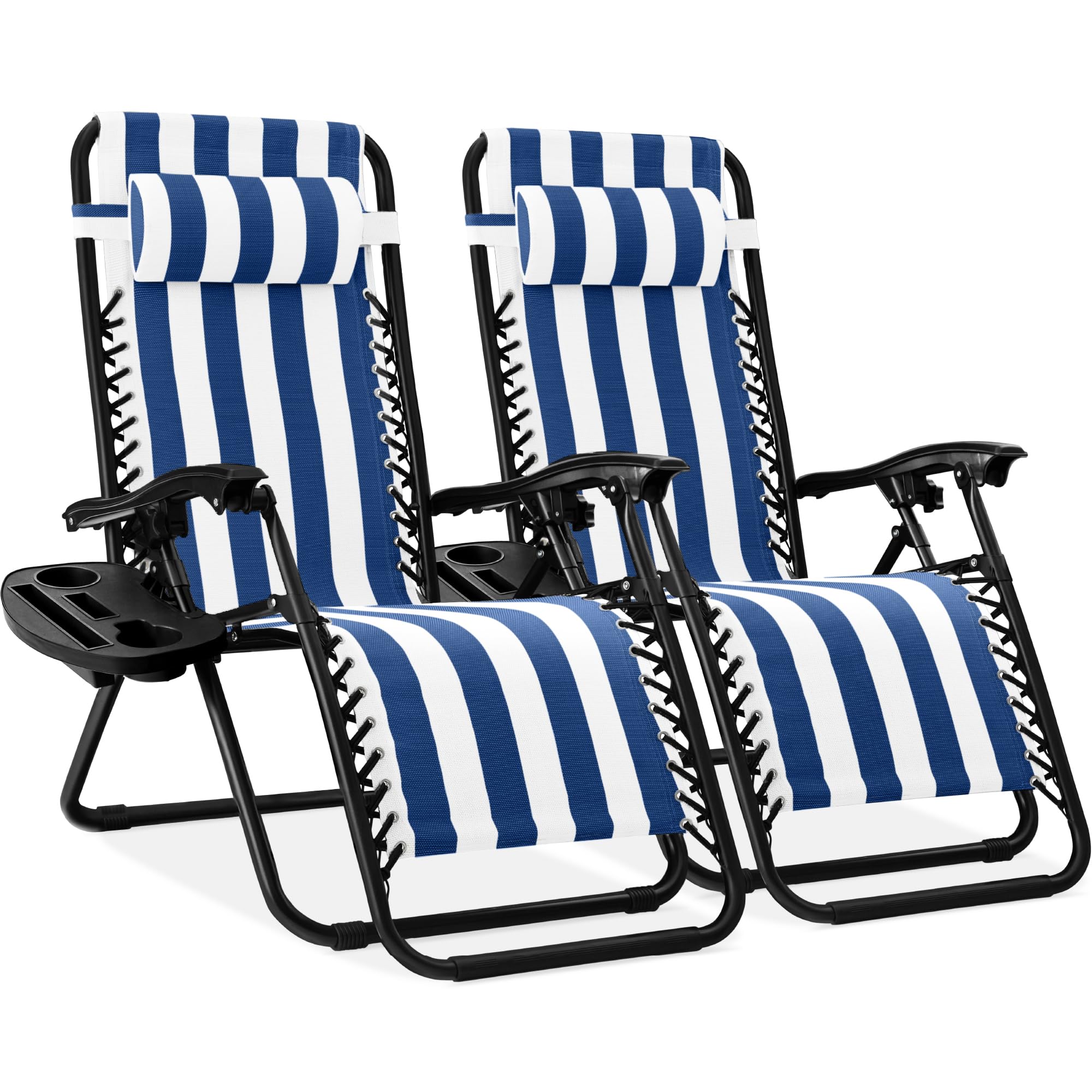 Best Choice Products Set of 2 Adjustable Steel Mesh Zero Gravity Lounge Chair Recliners w/Pillows and Cup Holder Trays - Mediter