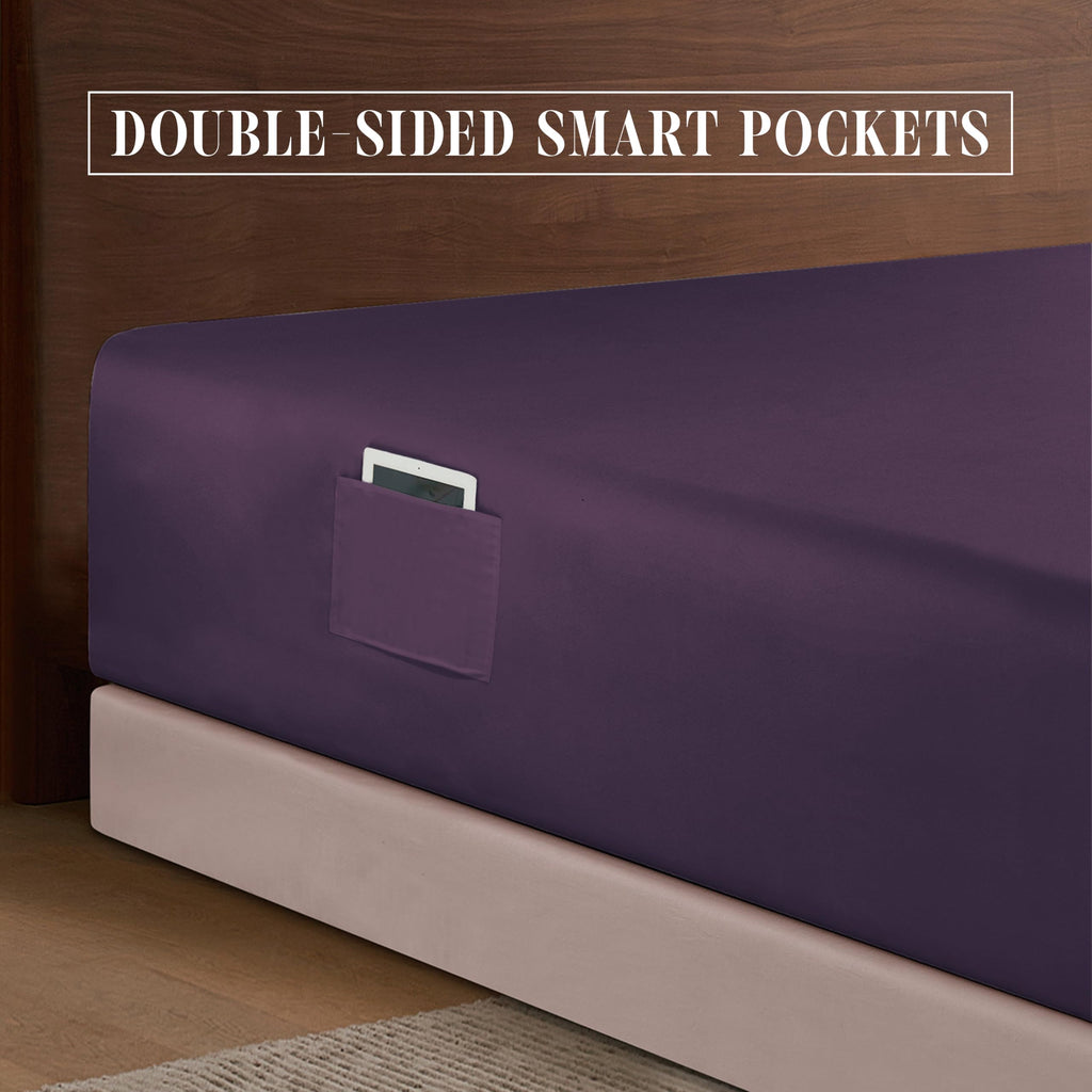 Elegant Comfort 1500 Premium Hotel Quality 18-24 Inches Deep - Extra Deep Pocket Single Fitted Sheet For High Mattress, Luxury And Softest, Smart Pocket - Wrinkle Free, King, Purple