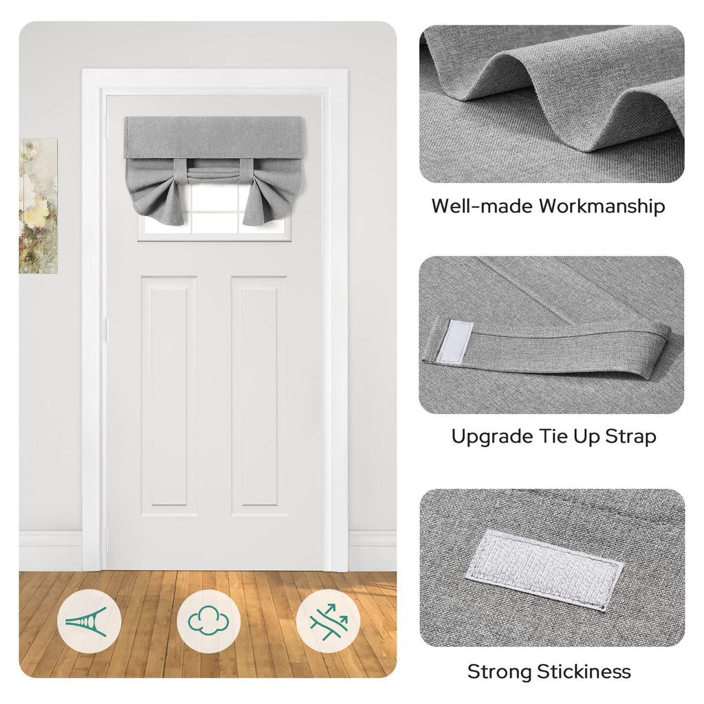 HOMEIDEAS Blackout Linen French Door Curtains, 26"x20", Light Grey, Thermal Insulated, Privacy Small Door Window Shades, 1 Panel