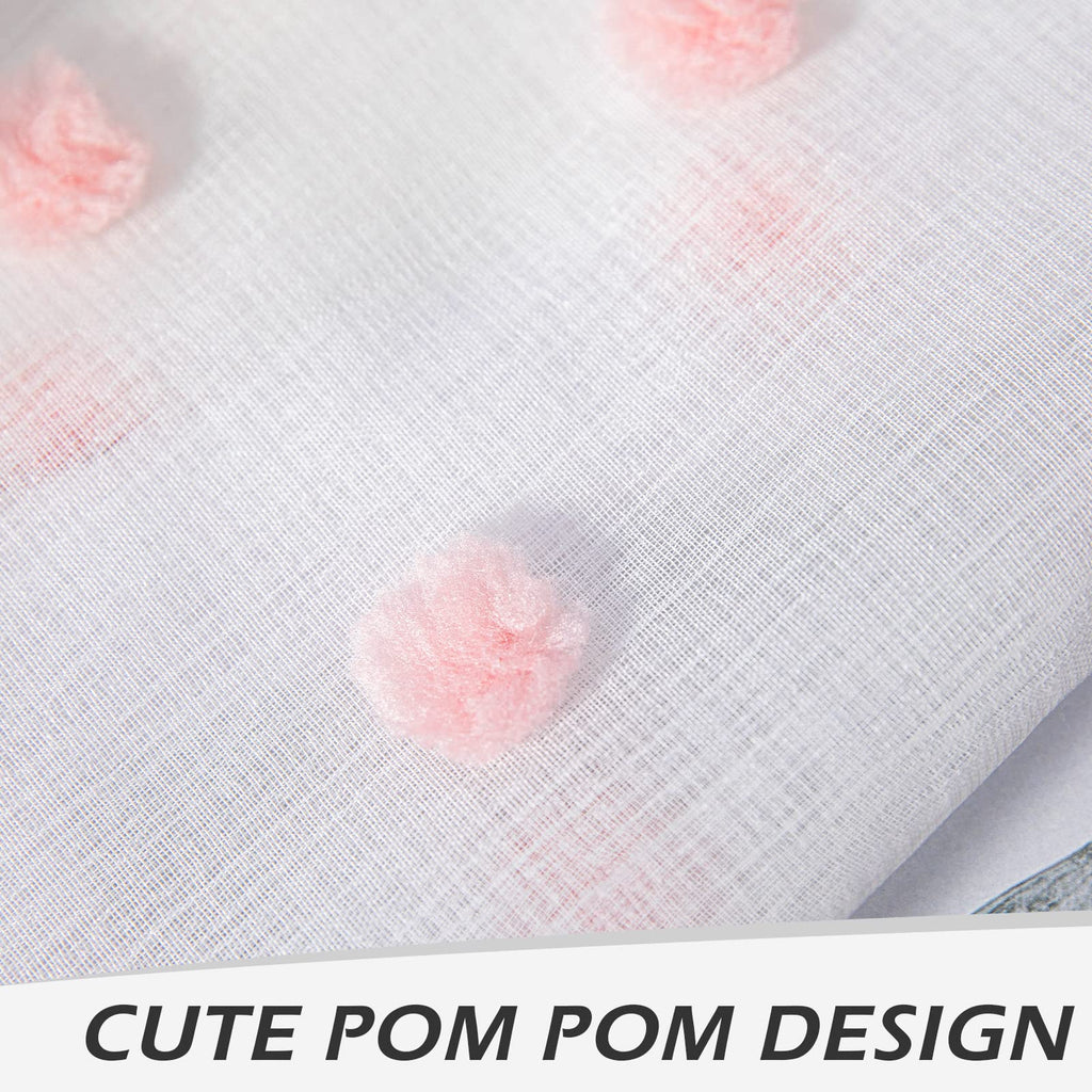Mysky Home Kitchen Curtains Pink Curtains For Girls Bedroom 45 Inch Pom Pom Sheer Curtains Light Filtering Nursery Girls Kids Room Rod Pocket Cafe Small Window Panels 38 X 54 In Set Of 2