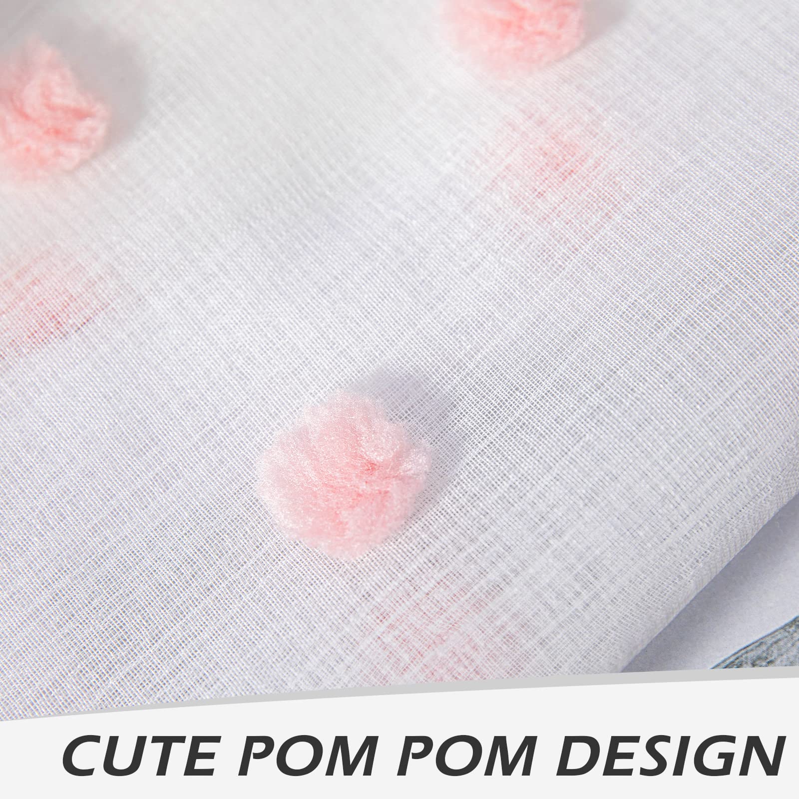 Mysky Home Kitchen Curtains Pink Curtains For Girls Bedroom 45 Inch Pom Pom Sheer Curtains Light Filtering Nursery Girls Kids Room Rod Pocket Cafe Small Window Panels 38 X 54 In Set Of 2