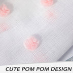 Mysky Home Short Curtains For Bedroom Pink Pom Pom White Sheer Curtains Kitchen Bathroom 54 Inches Long Curtains Nursery Boys Kids Room Rod Pocket 2 Panels Small Window 52' X 54'