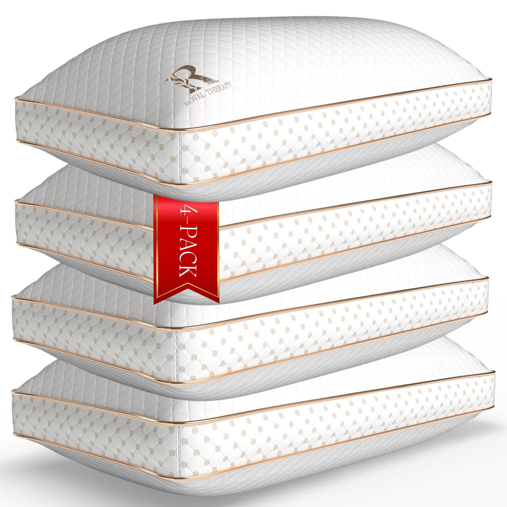 Royal Therapy 4-Pack Queen Memory Foam Pillow, Adjustable Shredded Odor-Free Pillow for Neck & Shoulder Pain Relief, Support for