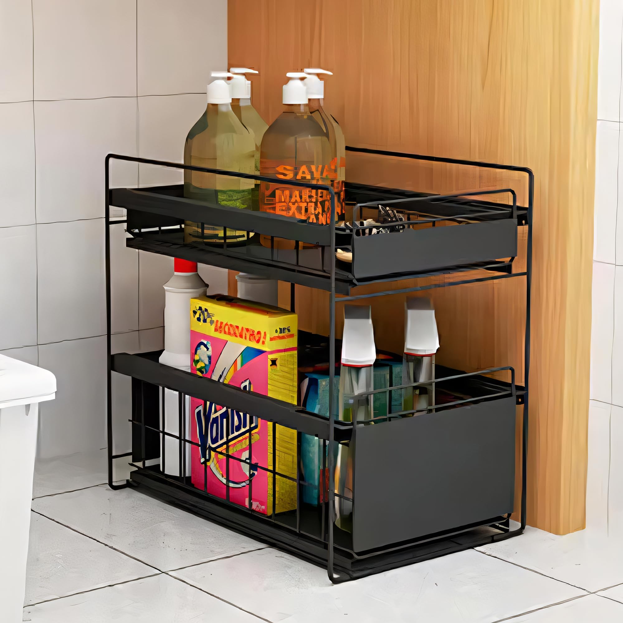 Kuber Industries Iron 2 Tier Corner Stand For Kitchen Counter Top With Wheels | Cosmetic, Bathroom & Kitchen Organiser Rack Shel