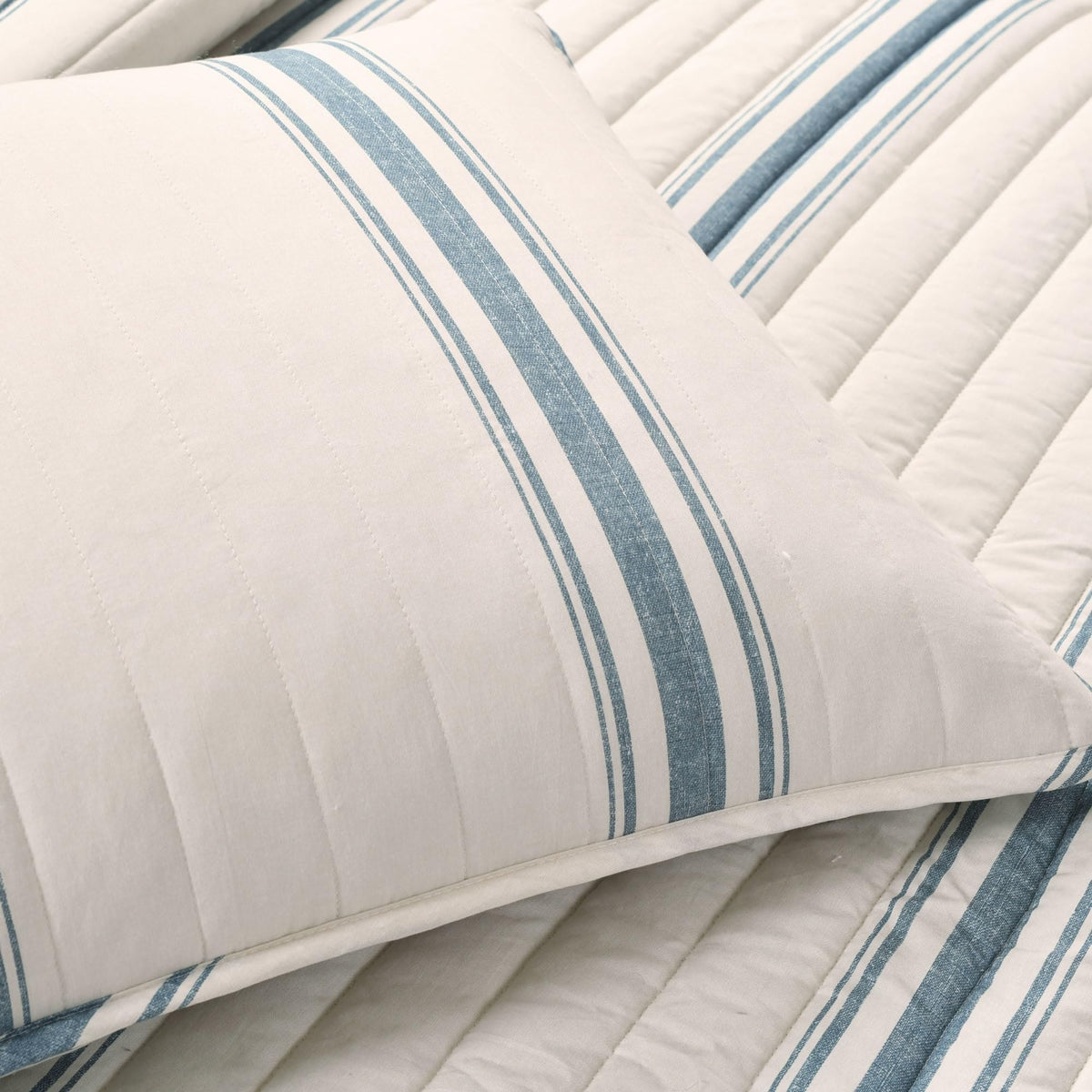 Lush Decor Farmhouse Stripe Reversible Quilt Set, 2 Piece Set, Twin Xl, Blue - Twin Bedding Set - Dorm Decor - Striped Quilt For