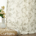 Lazzzy Linen Farmhouse Curtains Green Floral Curtains 63 Inch Length Back Tab Drapes For Living Room Bedroom Light Filtering Cou