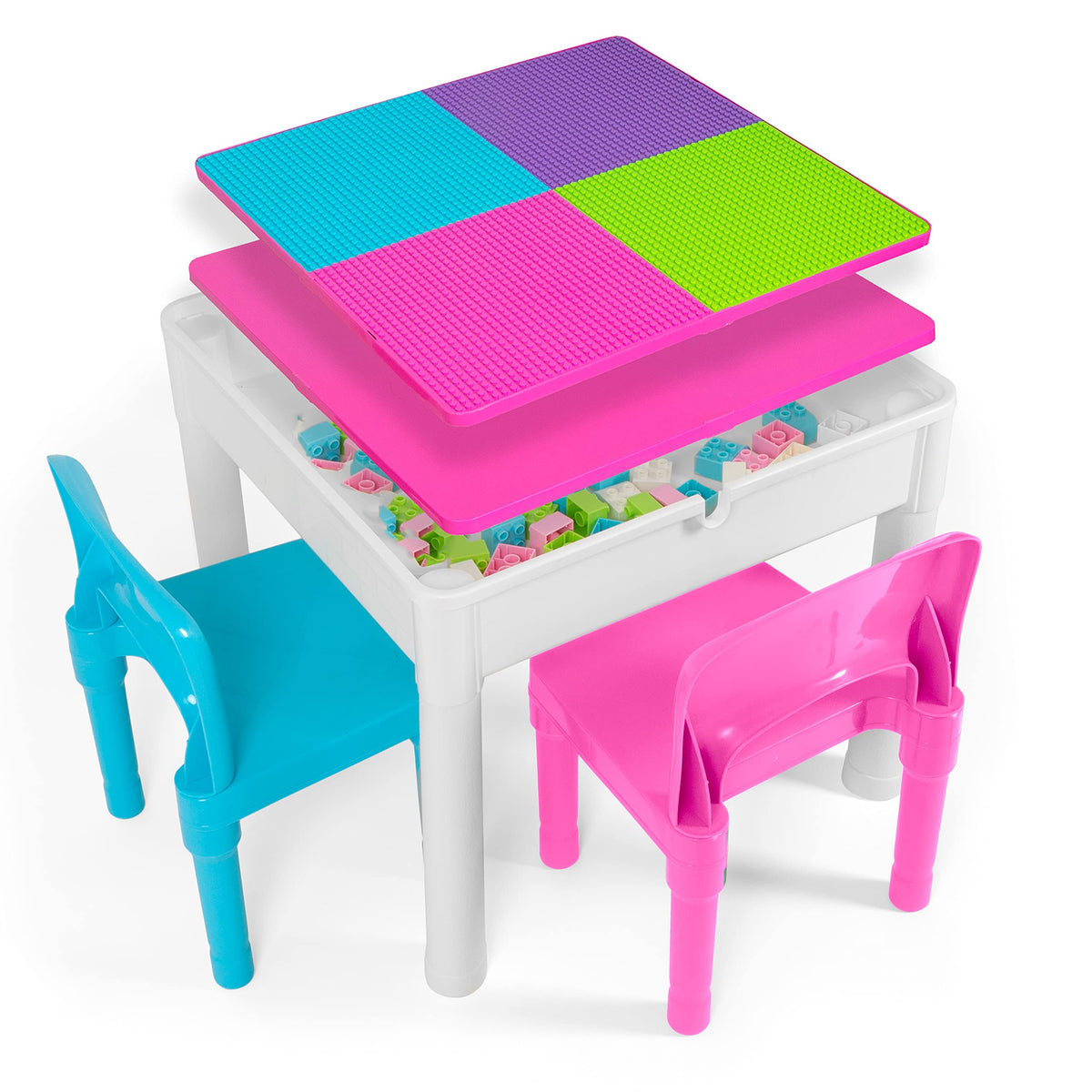 Play Platoon Kids Table And Chairs Set, Toddler 5 In 1 Activity Table - Sensory, Water, Art, Picnic, Blocks With Storage For Girls Ages 2 To 8