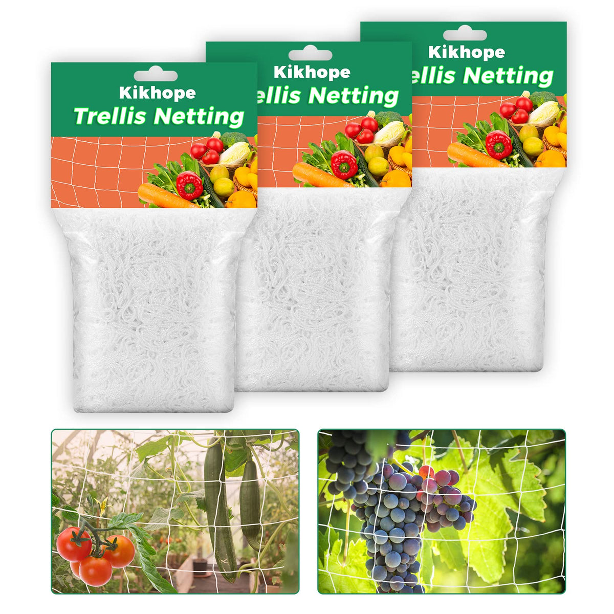 3 Packs 5 X 30Ft Kikhope Plant Trellis Netting, Heavy-Duty Polyester Grow Net, Garden Trellis Netting With Square Mesh For Climb