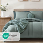 Monbix King Size Comforter Set - 7 Pieces Bed in a Bag Sage Green Down Alternative Polyester Fiber
