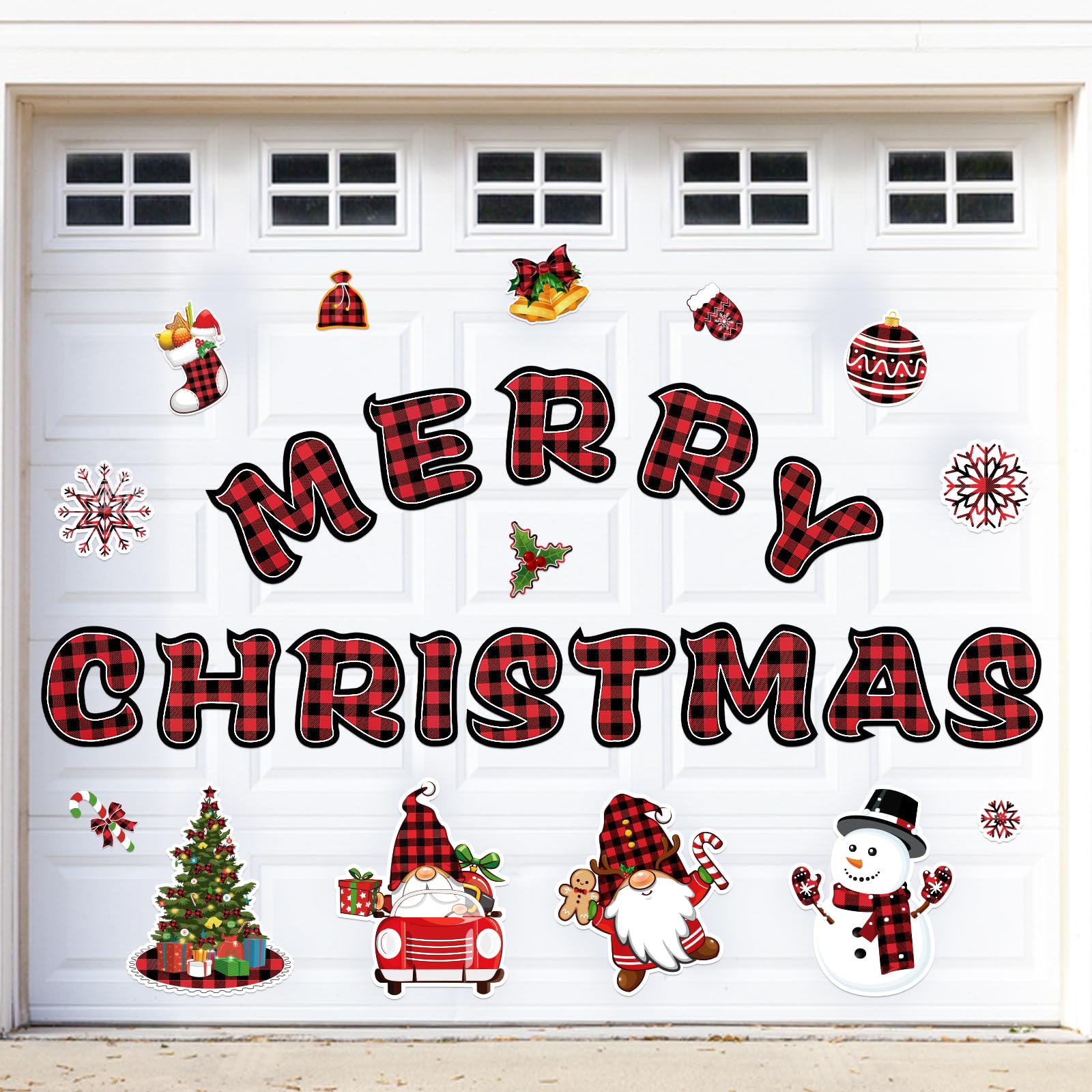 28Pcs Large Christmas Garage Door Decorations Magnets - Merry Xmas Gnome Snowman Tree Snowflakes Holiday Refrigerator Fridge Kit