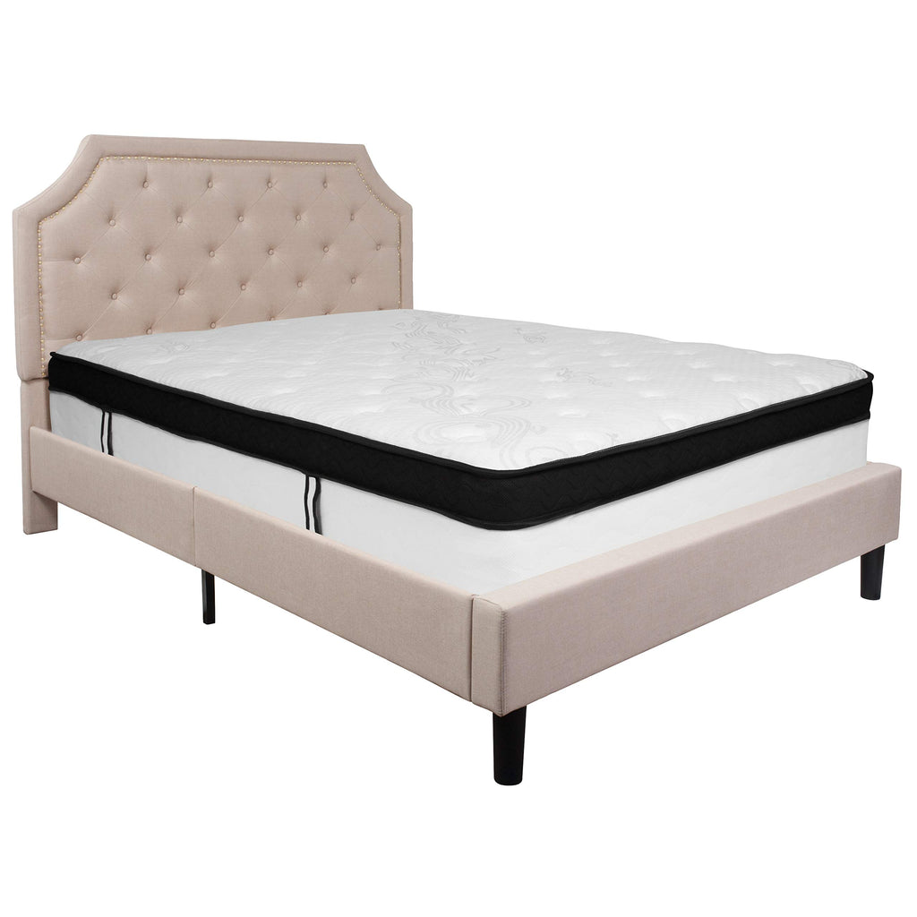 Flash Furniture Brighton Queen Size Tufted Upholstered Platform Bed In Beige Fabric With Memory Foam Mattress