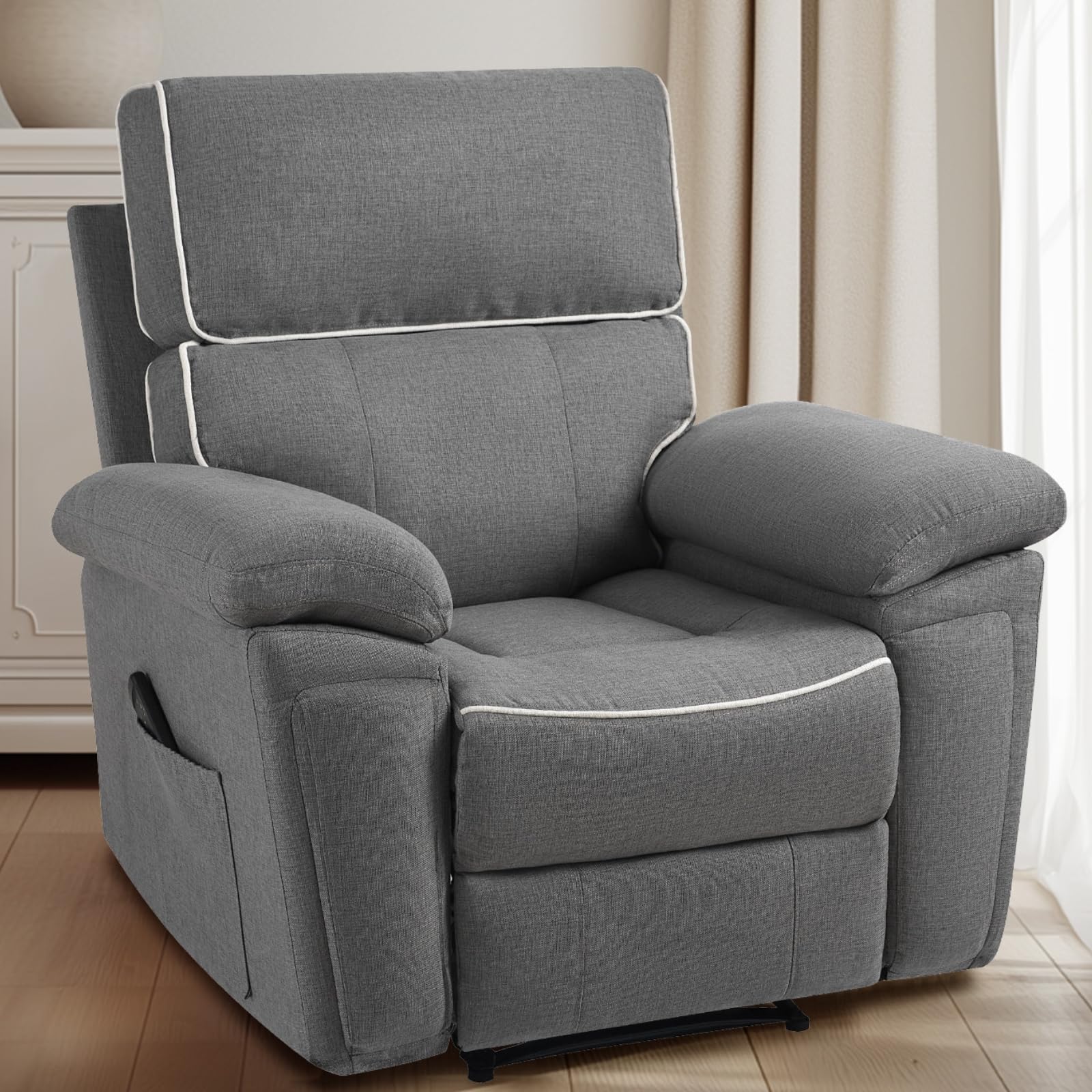 Jocisland Modern Manual Recliner Chair For Adults, Overstuffed Recliner With Padded Armrests & Backrest, Extra Single Sofa With