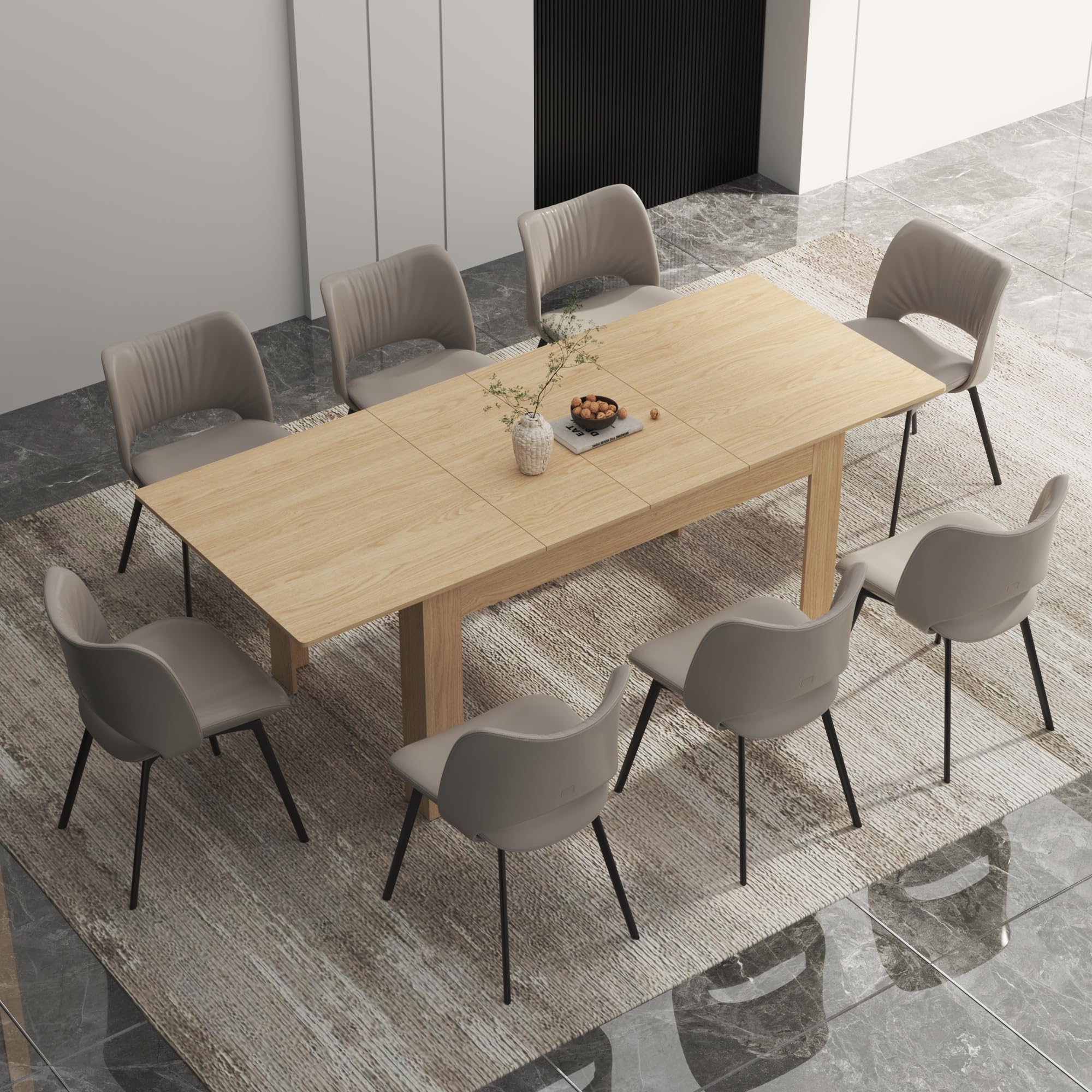 Fingertip WD Extendable Dining Table for 6-10 Person, Wooden Dining Room Table, Modern Extendable Table for Gatherings, Meeting 