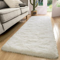 Macgace Fluffy Runner Rug, 2x6 Cream White Washable Hallway Area Rugs for Bedroom Living Room Kitchen Laundry, Long Shag Rug wit
